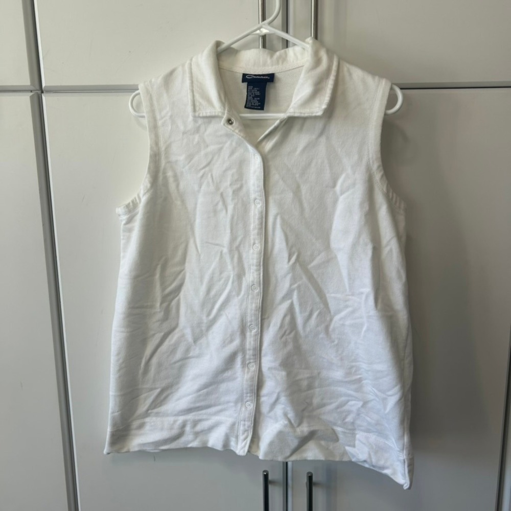 Catalina Womens Sleeveless Polo Top White Snap Front Pique Knit Large CA612572
